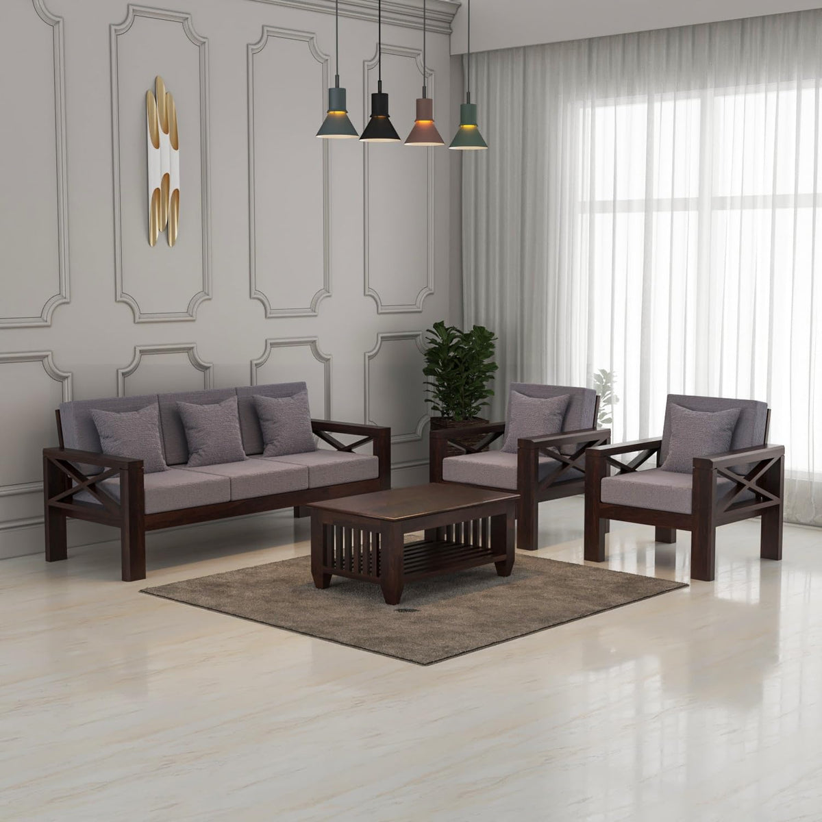 Bhagwati Art Sheesham Wood 5 Seater Sofa with X Design Armrests – view 26