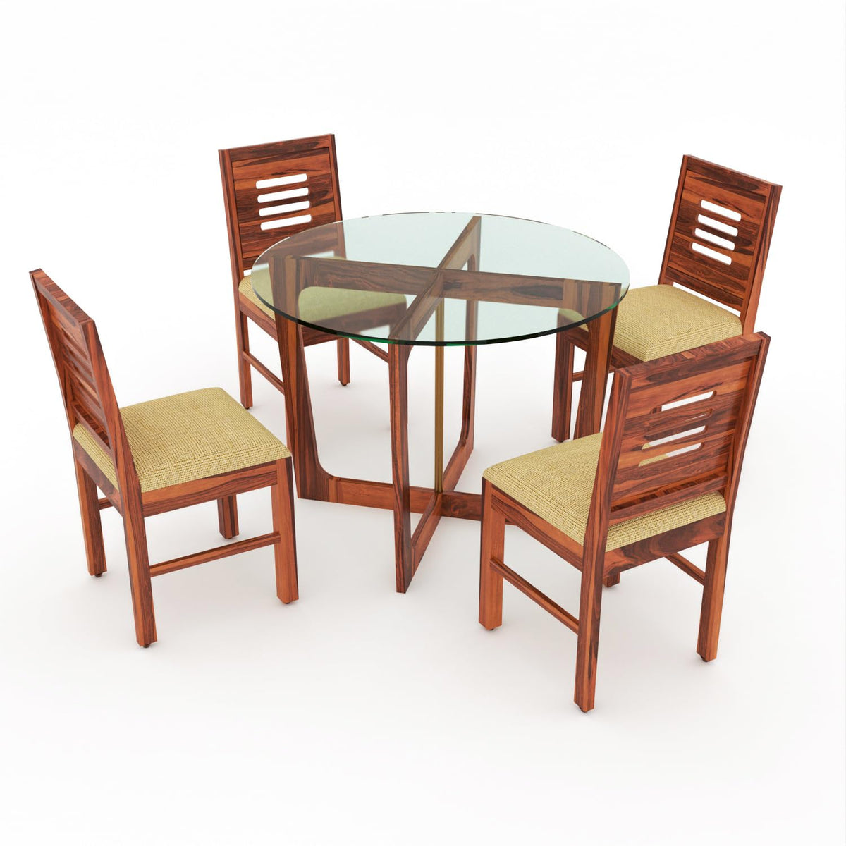 Bhagwati Art Sheesham Wood Dining Set with Urban Glass Top – Round – view 4