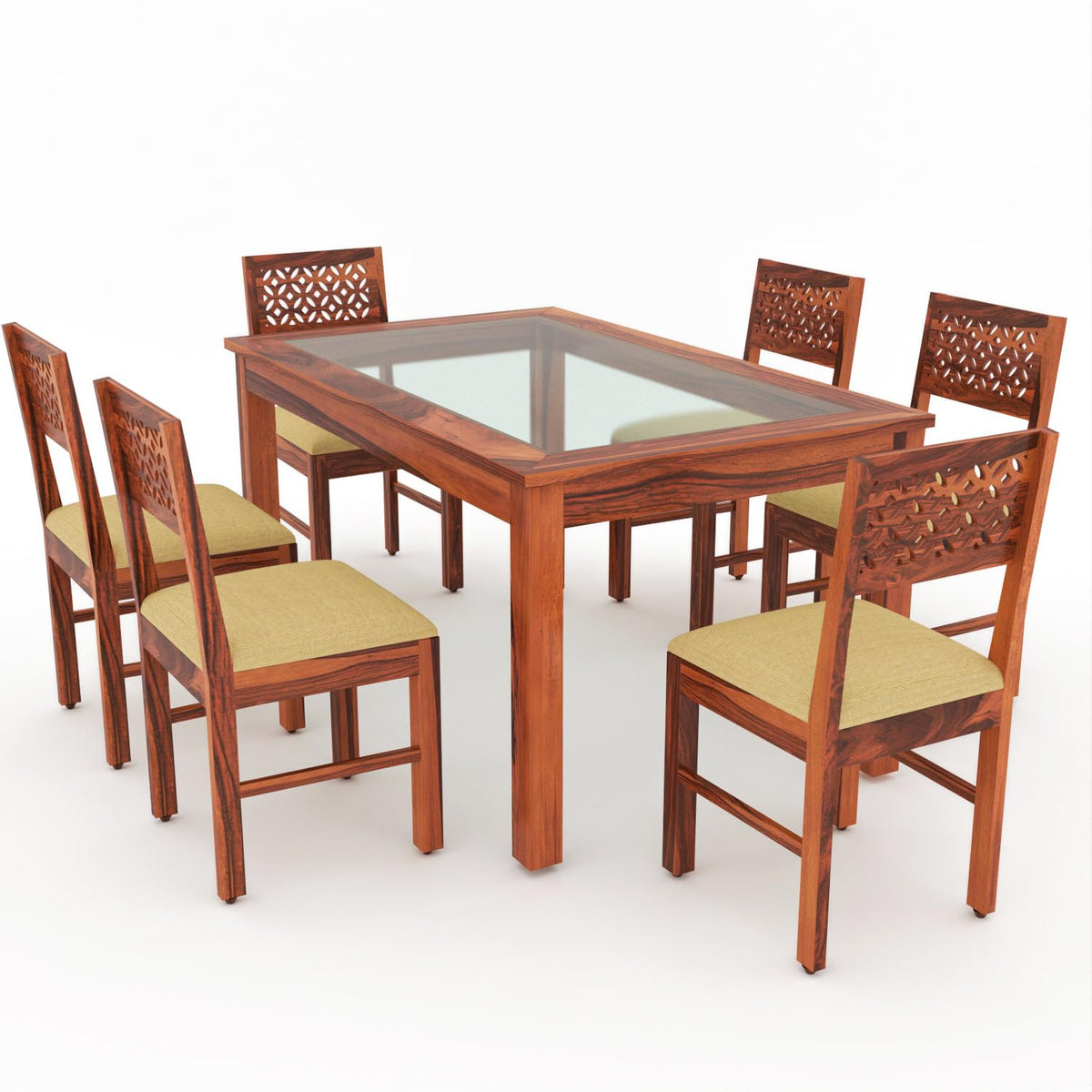Bhagwati Art Sheesham Wood Dining Set with Urban Glass Top – Plain – view 4