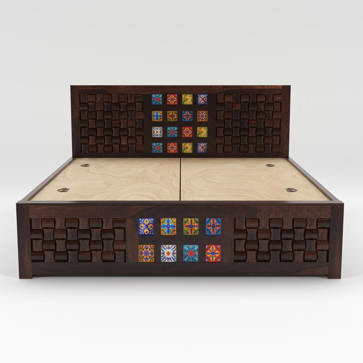 Bhagwati Art Sheesham Wood Bed with Box Storage – Niwar Tile Design – view 8