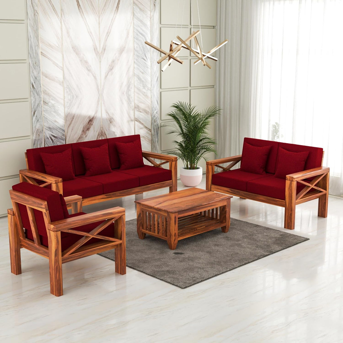 Bhagwati Art Sheesham Wood 6 Seater Sofa Set with X Design Armrests – view 37
