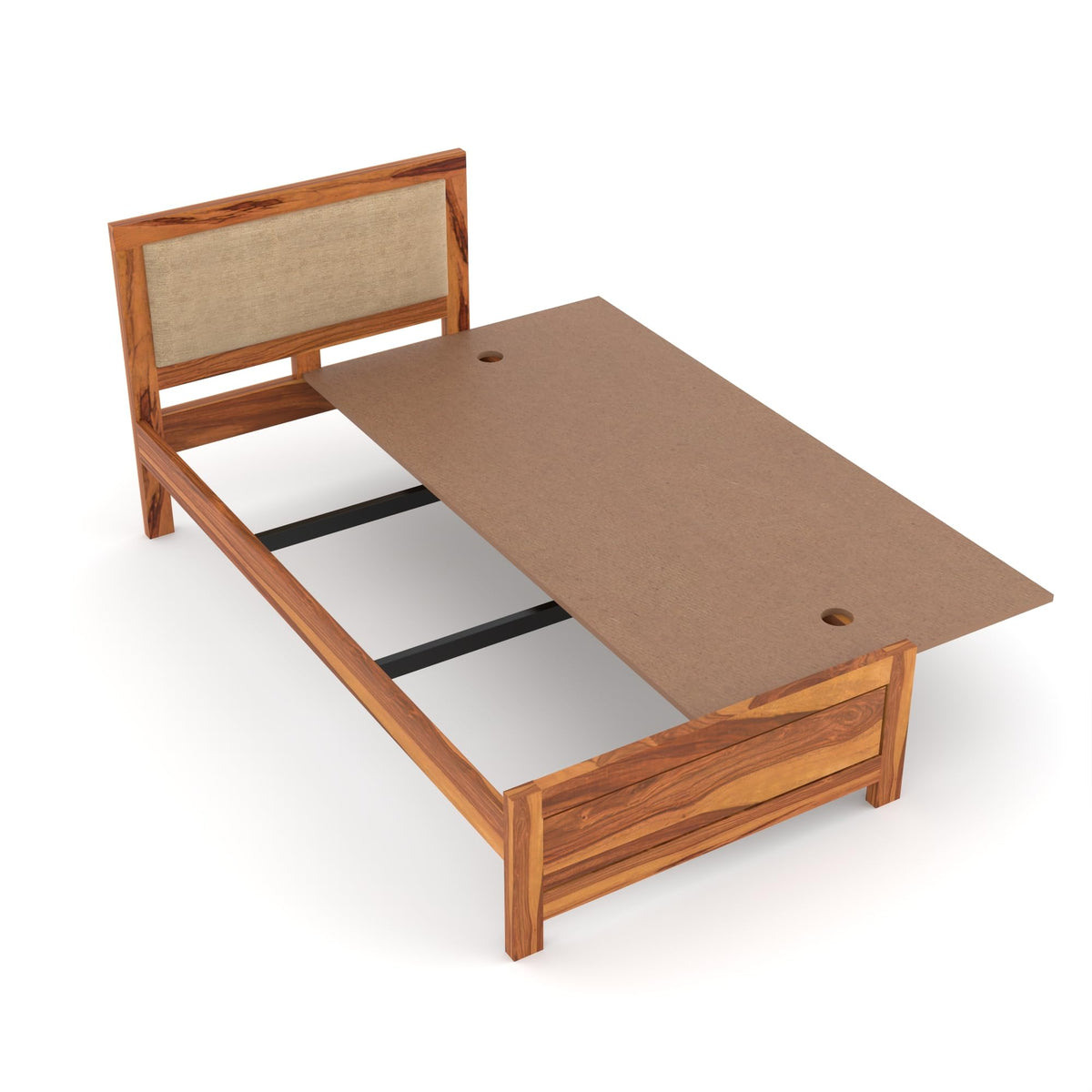 Bhagwati Art Sheesham Wood Single Bed without Storage – Cushion Dalla – view 3
