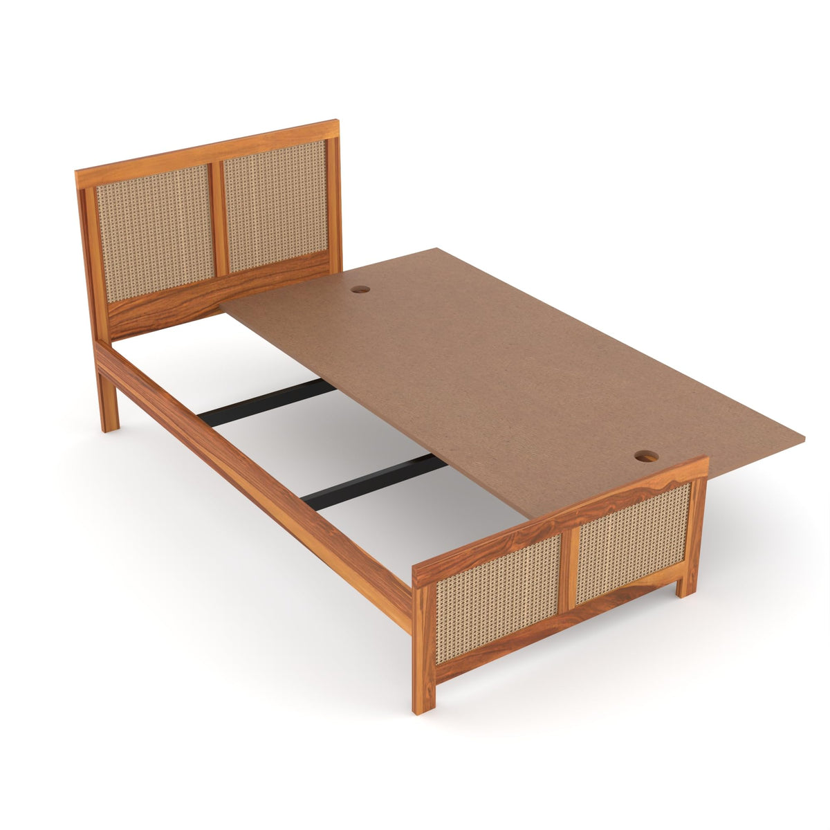 Bhagwati Art Sheesham Single Bed without Storage – 4 Jali Rattan Cane – view 3