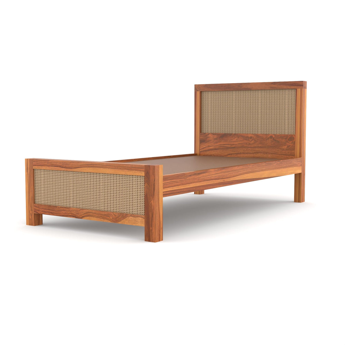 Bhagwati Art Sheesham Single Bed without Storage – 2 Jali Rattan Cane – view 3