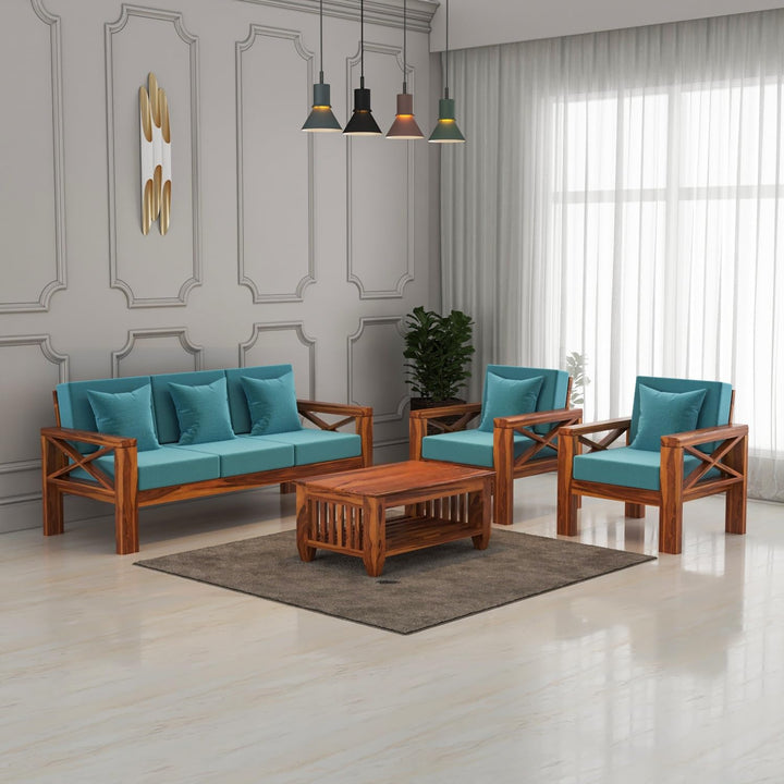 Bhagwati Art Sheesham Wood 5 Seater Sofa with X Design Armrests – view 1
