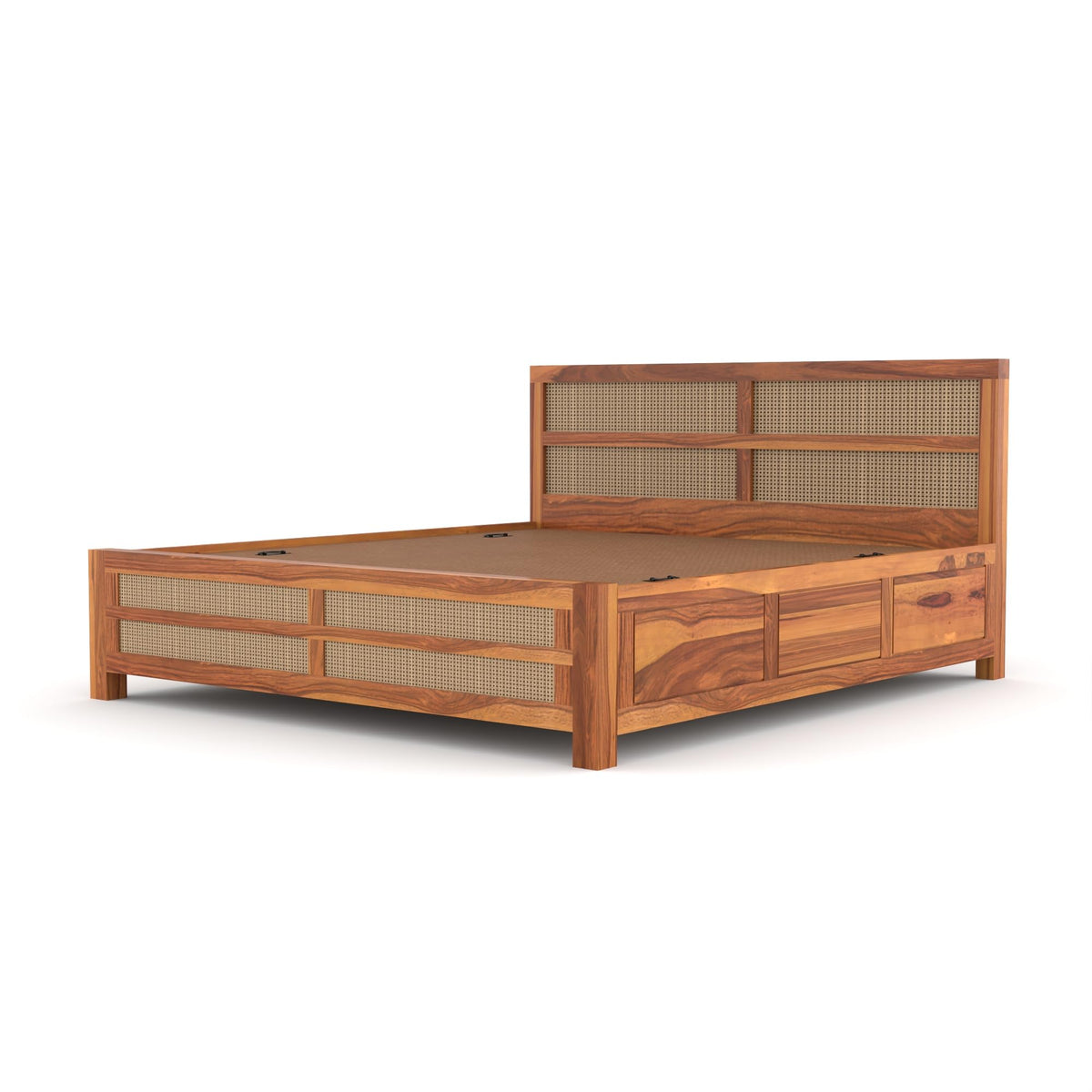 Bhagwati Art Sheesham Wood Bed with Box Storage – 8 Jali Rattan Cane – view 7
