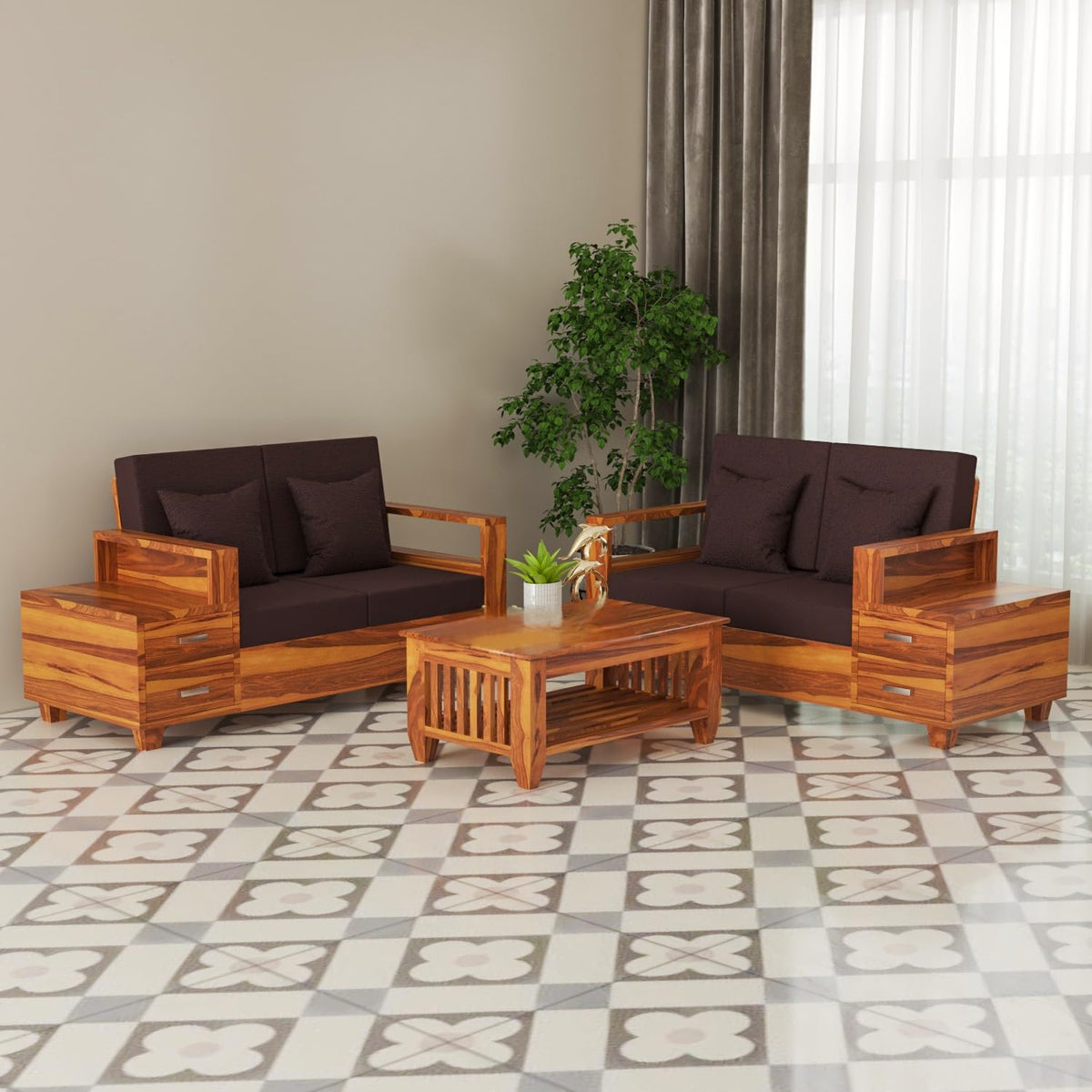 Bhagwati Art Sheesham Wood 4 Seater Sofa Set with Drawer Storage – view 7