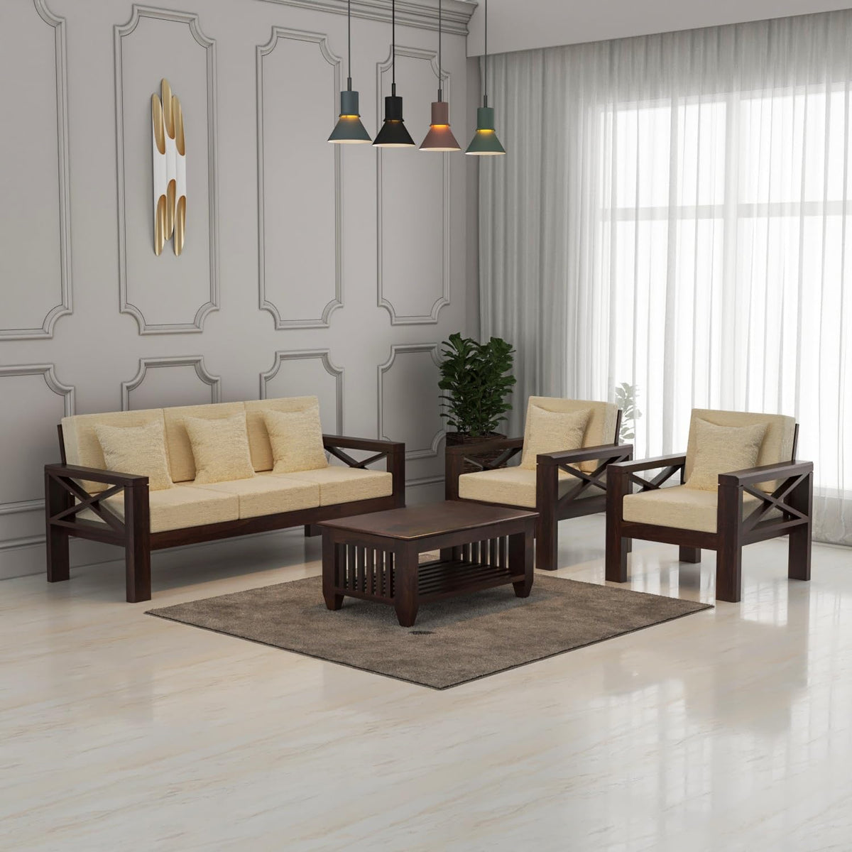 Bhagwati Art Sheesham Wood 5 Seater Sofa with X Design Armrests – view 9