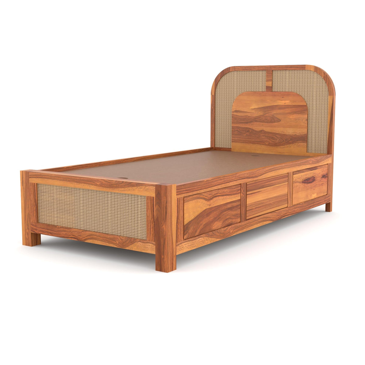Bhagwati Art Sheesham Single Bed with Box Storage – 5 Jali Rattan Cane – view 3