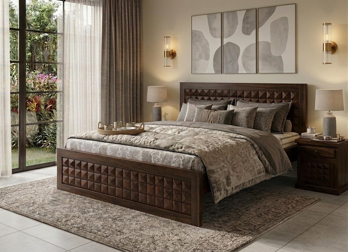 Bhagwati Art Sheesham Wood Bed without Storage – Diamond Design – view 15