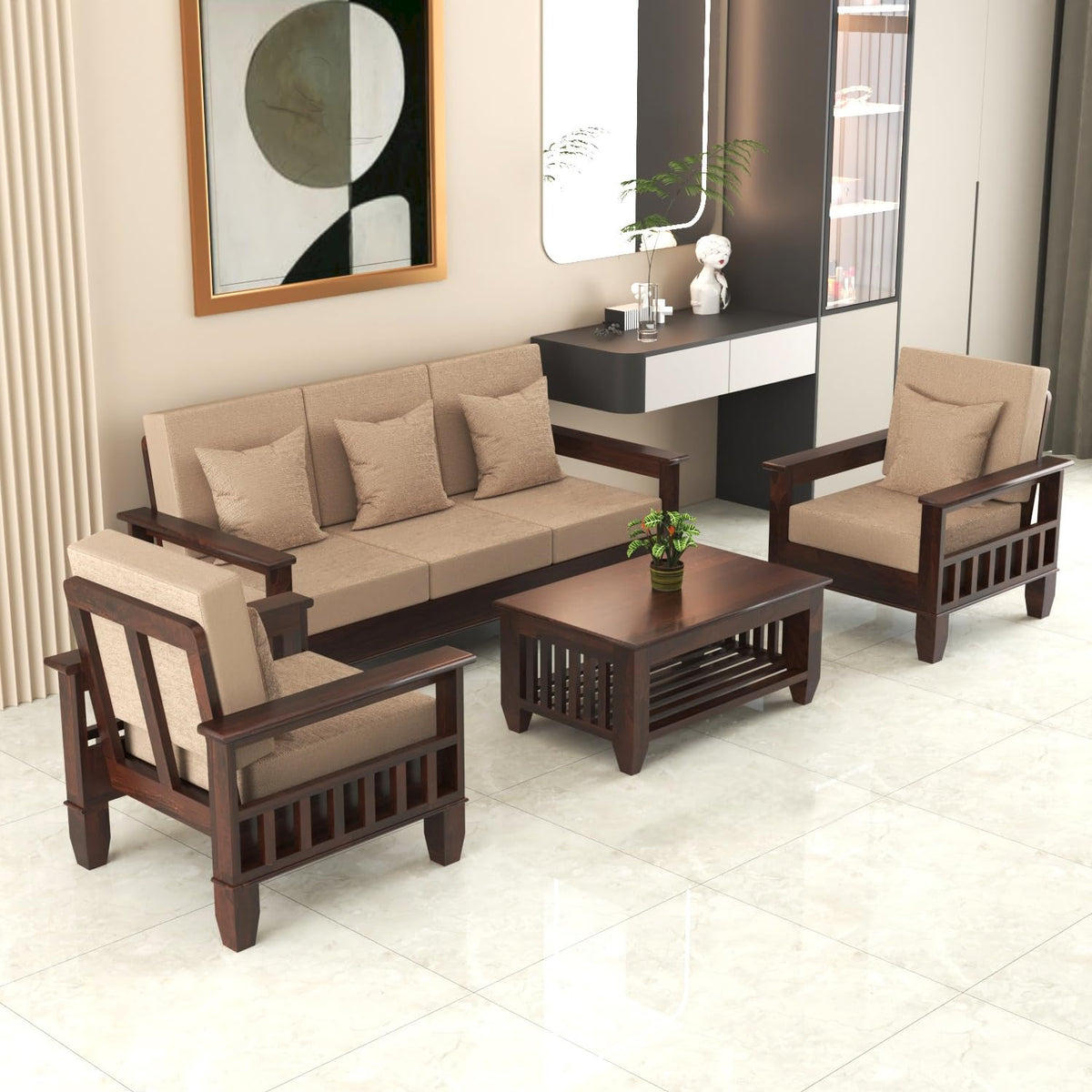 Bhagwati Art Sheesham Wood 5 Seater Sofa Set – Classic Design – view 33