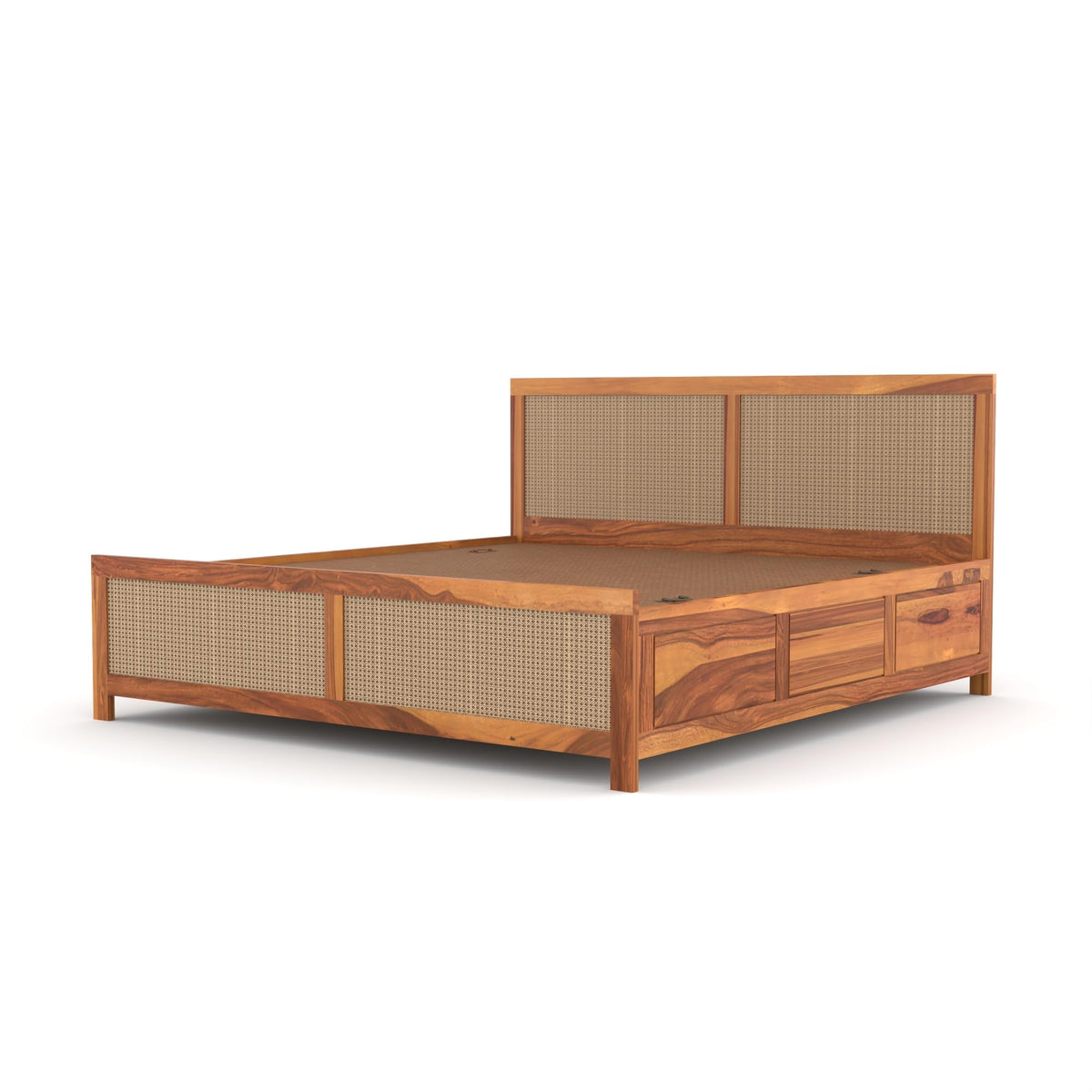 Bhagwati Art Sheesham Wood Bed with Box Storage – 4 Jali Rattan Cane – view 7