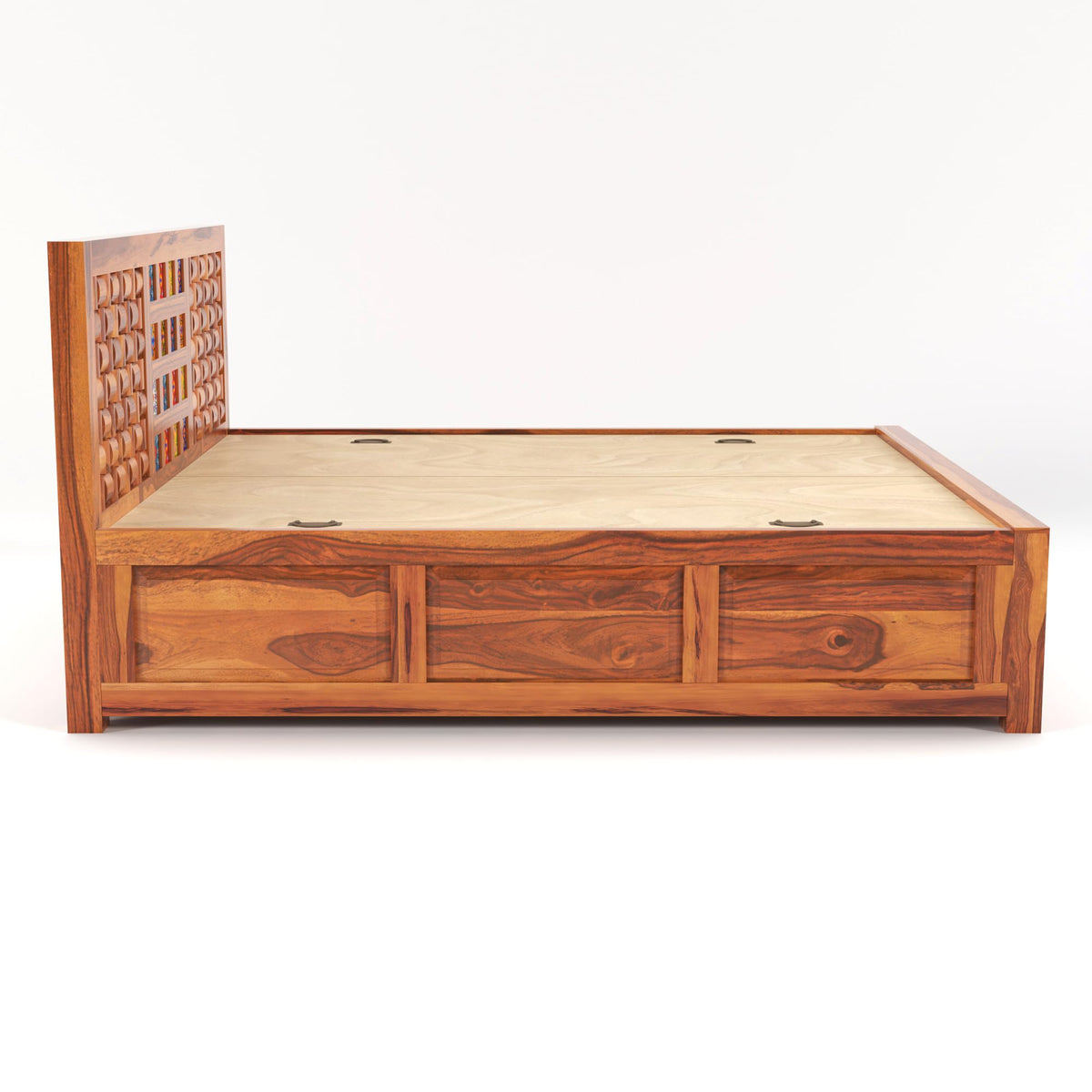 Bhagwati Art Sheesham Bed with Storage & 2 Bedside Tables – Niwar Tile – view 19