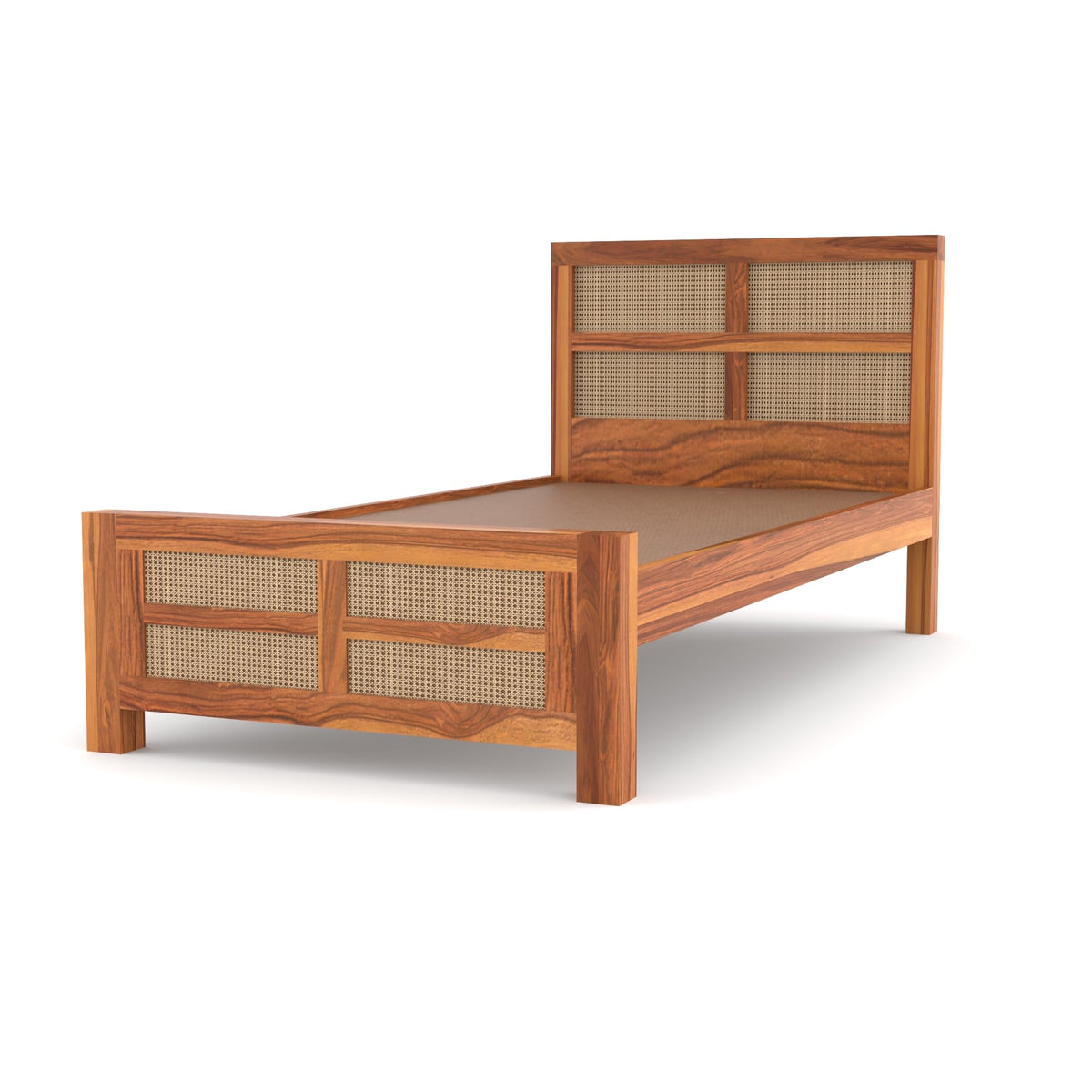 Bhagwati Art Sheesham Single Bed without Storage – 8 Jali Rattan Cane – view 6