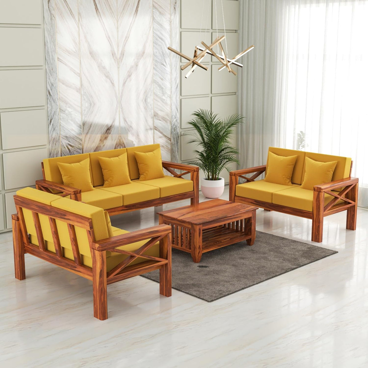 Bhagwati Art Sheesham Wood 7 Seater Sofa Set with X Design Armrests – view 45