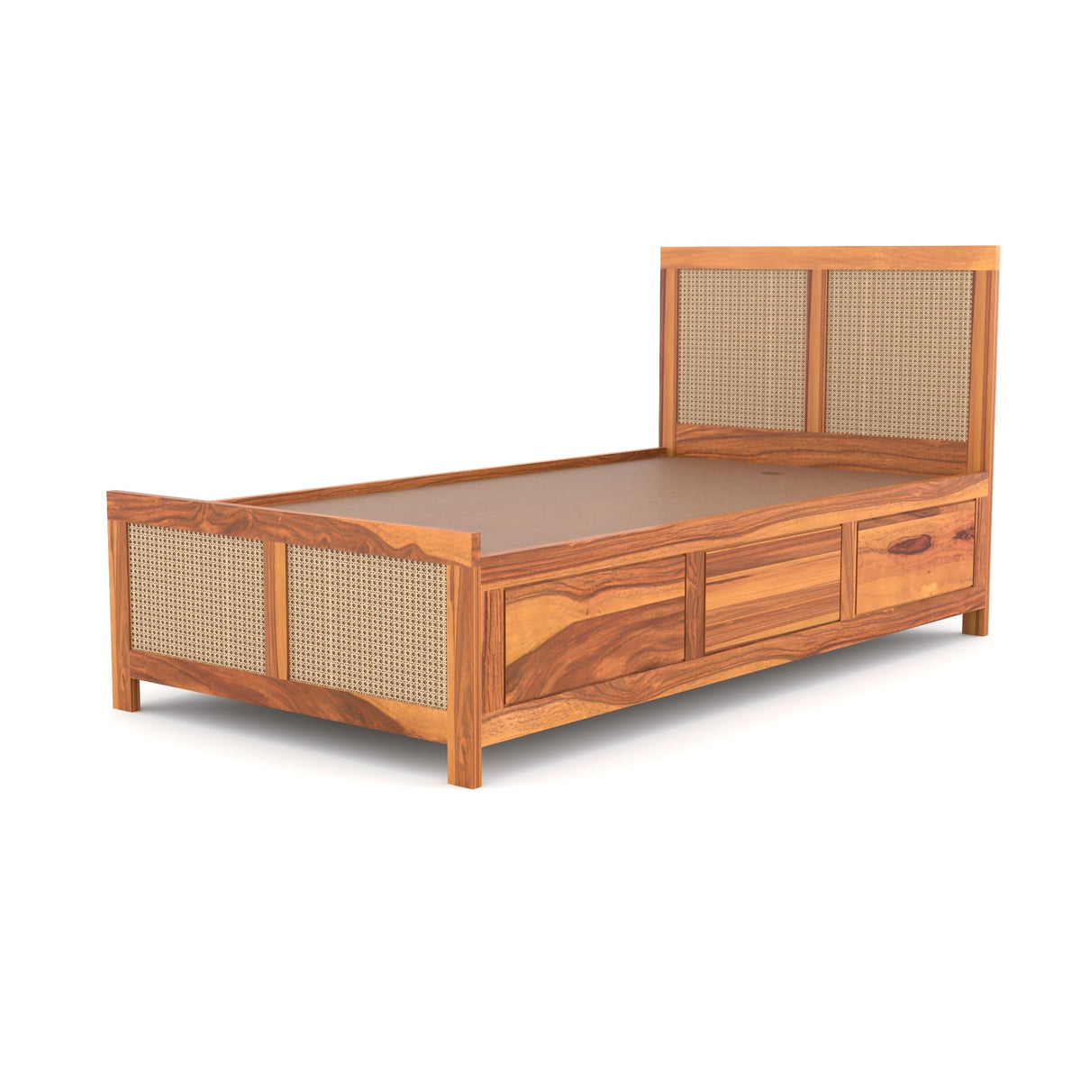 Bhagwati Art Sheesham Single Bed with Box Storage – 4 Jali Rattan Cane – view 6