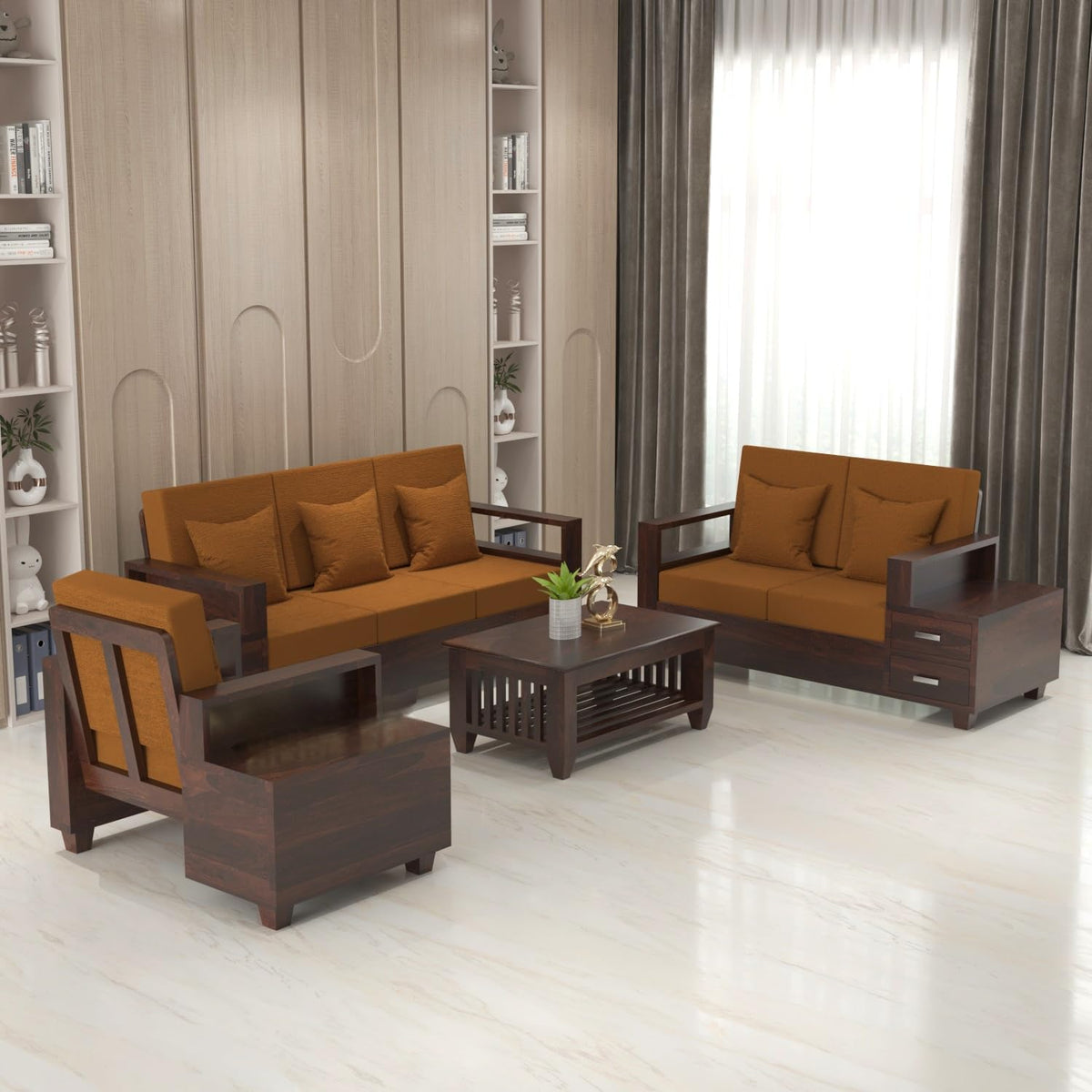 Bhagwati Art Sheesham Wood 6 Seater Sofa Set with Drawer Storage – view 25