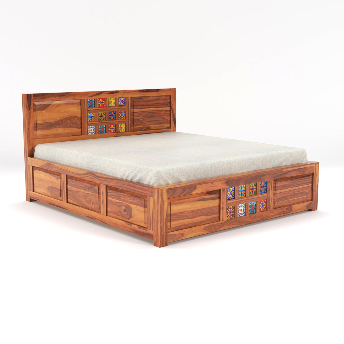 Bhagwati Art Sheesham Wood Bed with Box Storage – Tile Dalla Design – view 8