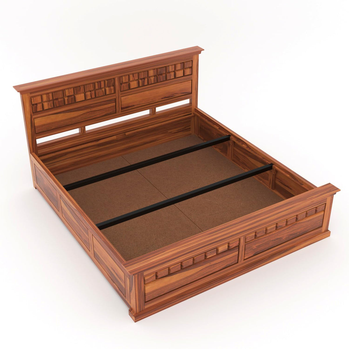 Bhagwati Art Sheesham Wood Bed with Box Storage – Chocolate 2D Design – view 3