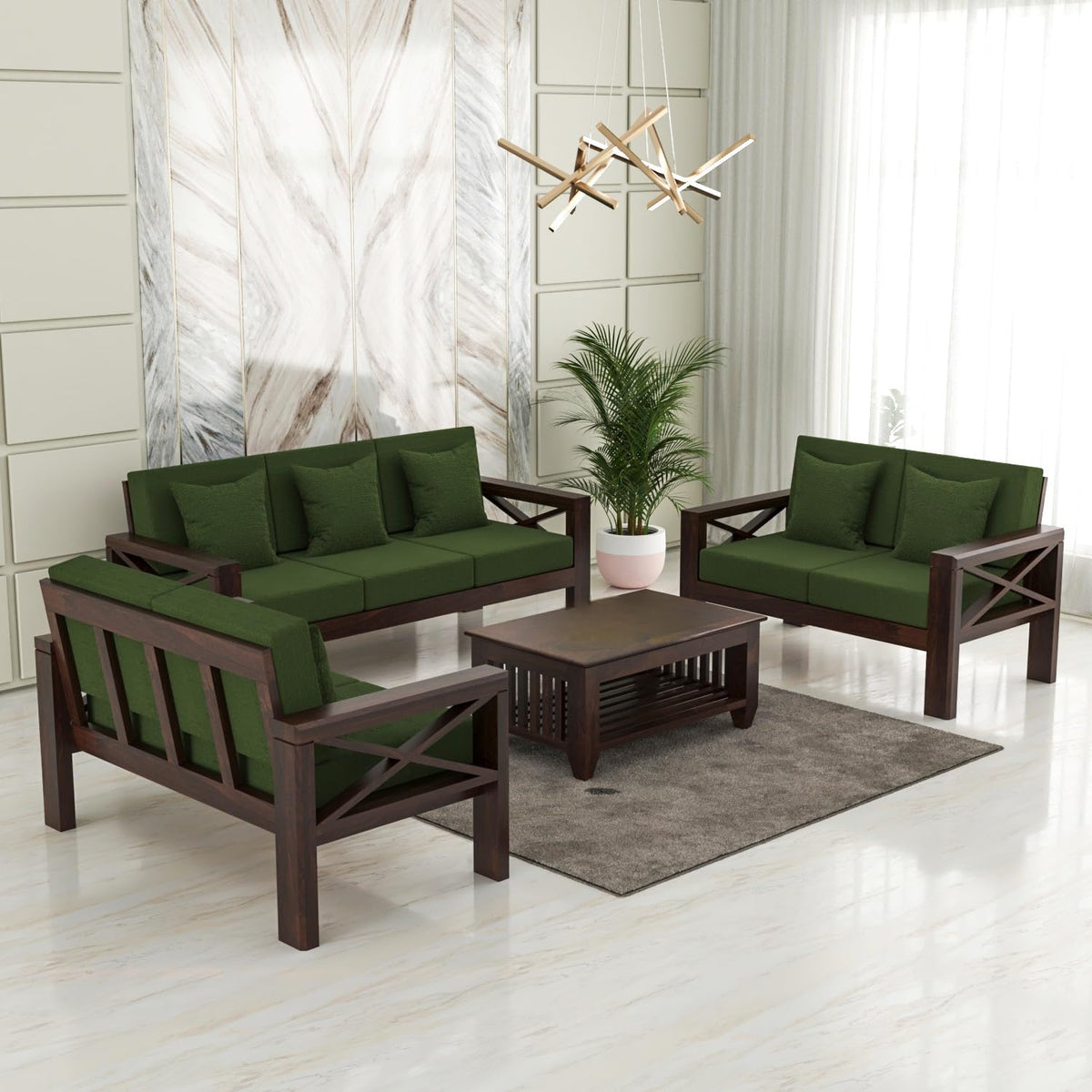 Bhagwati Art Sheesham Wood 7 Seater Sofa Set with X Design Armrests – view 19