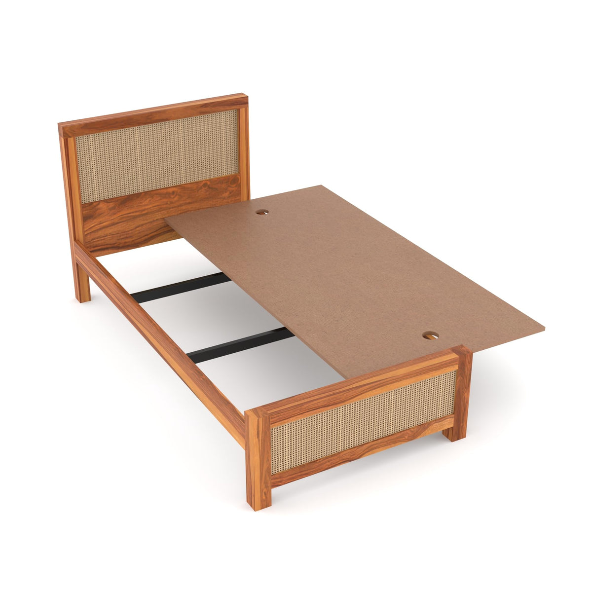 Bhagwati Art Sheesham Single Bed without Storage – 2 Jali Rattan Cane – view 6