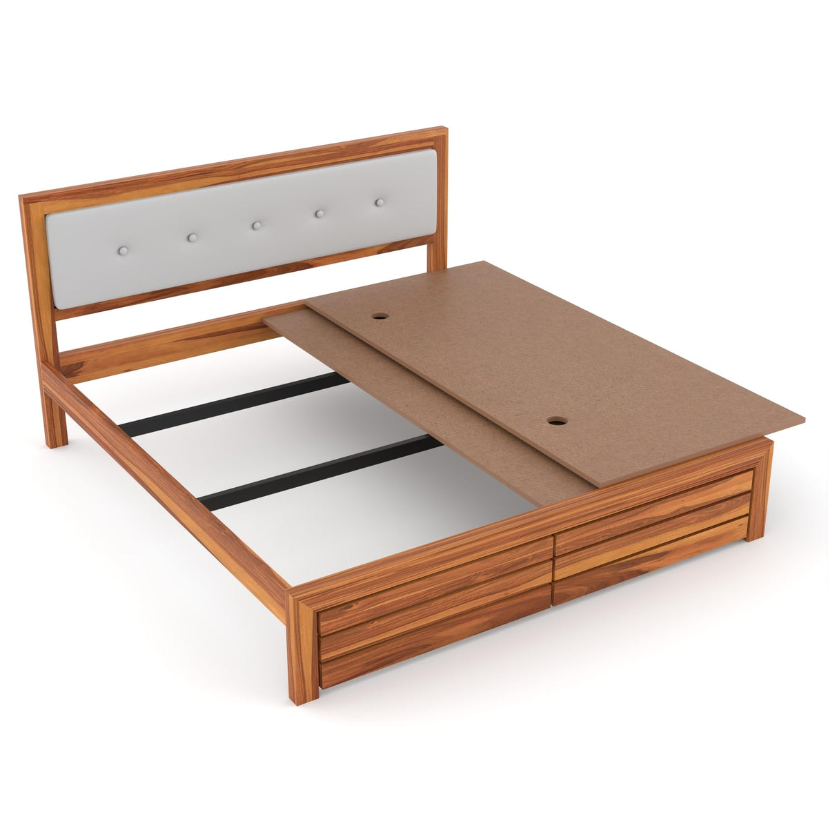 Bhagwati Art Sheesham Wood Bed without Storage – Upholstered Button – view 4