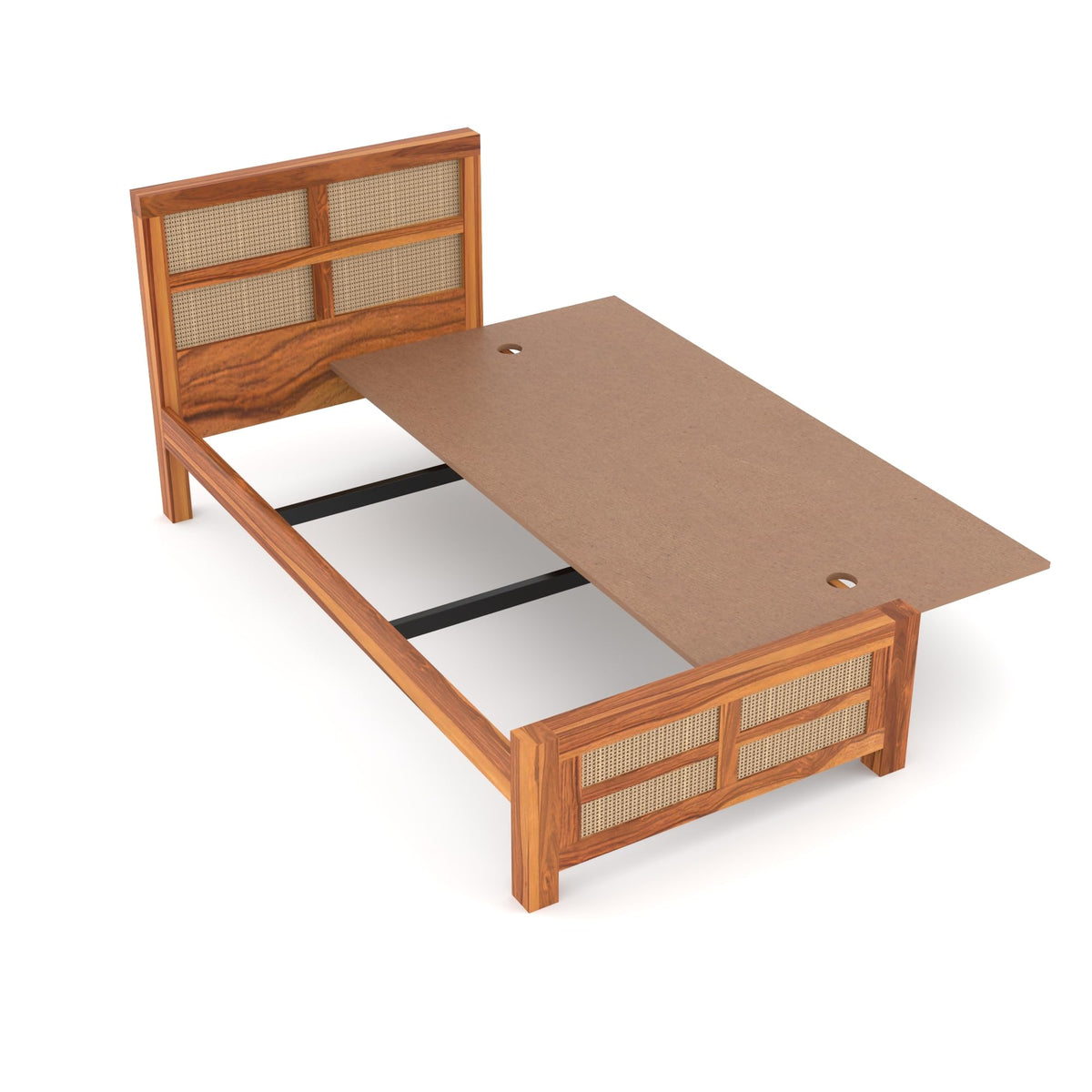 Bhagwati Art Sheesham Single Bed without Storage – 8 Jali Rattan Cane – view 3