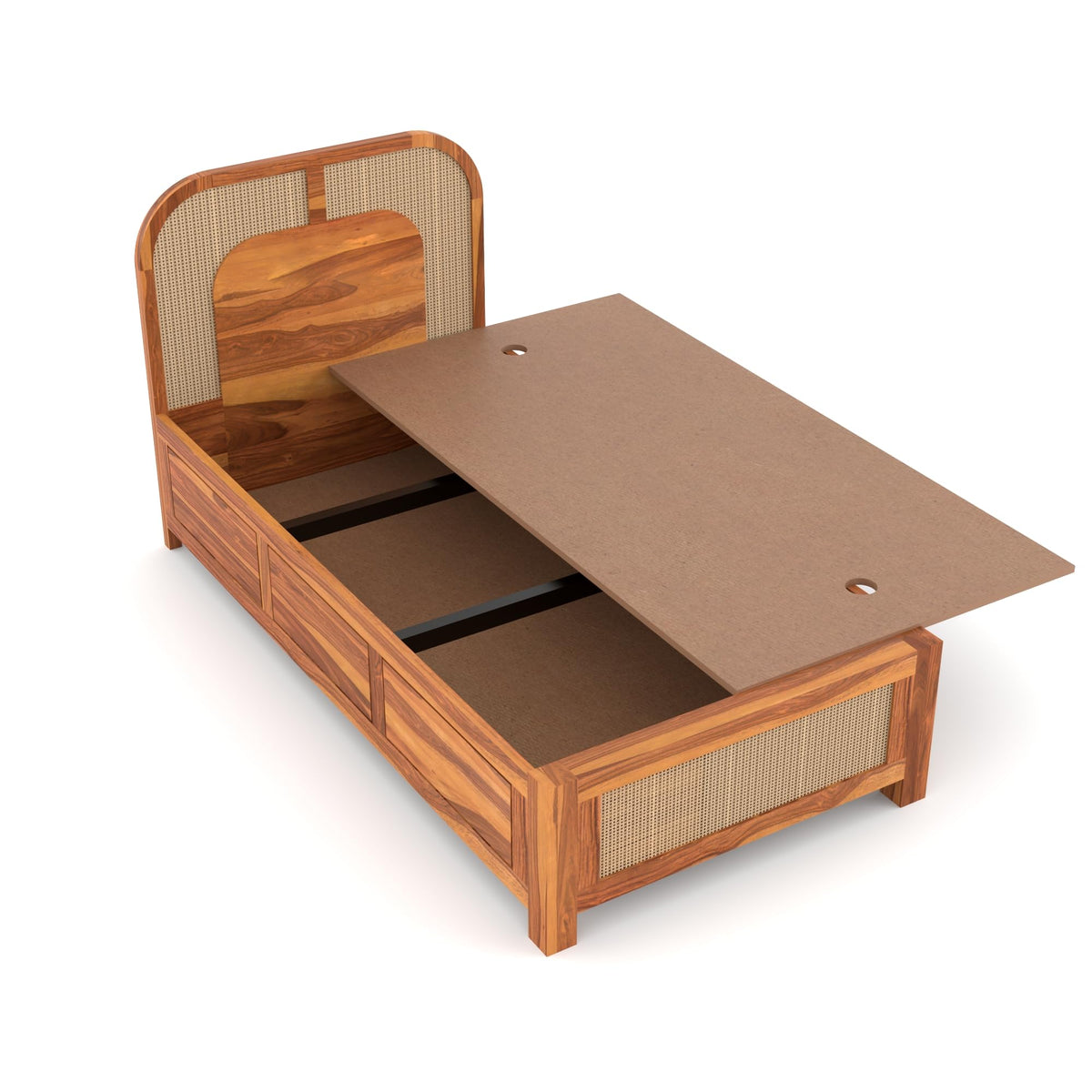 Bhagwati Art Sheesham Single Bed with Box Storage – 5 Jali Rattan Cane – view 6
