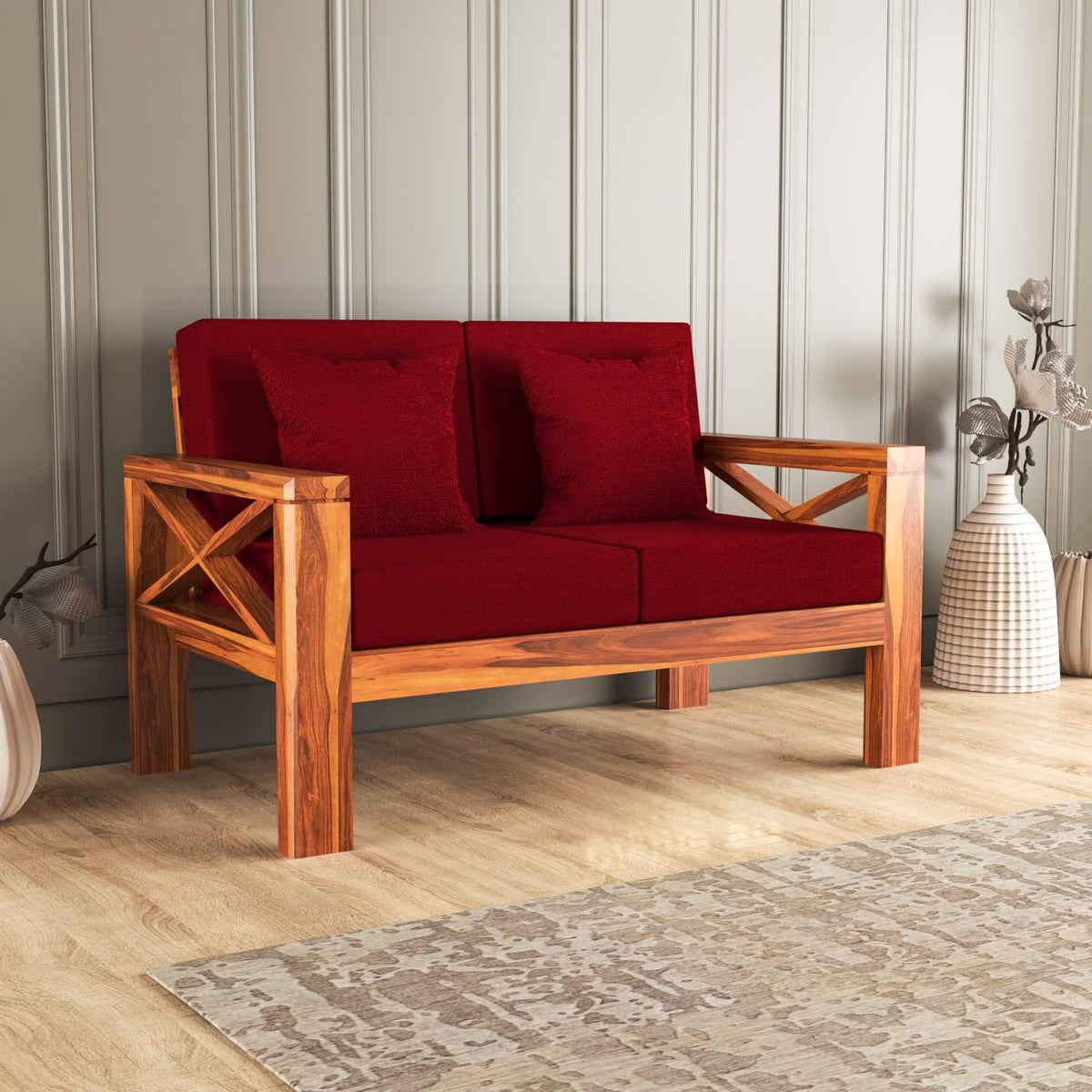 Bhagwati Art Sheesham Wood 2 Seater Sofa with X Design Armrests – view 21
