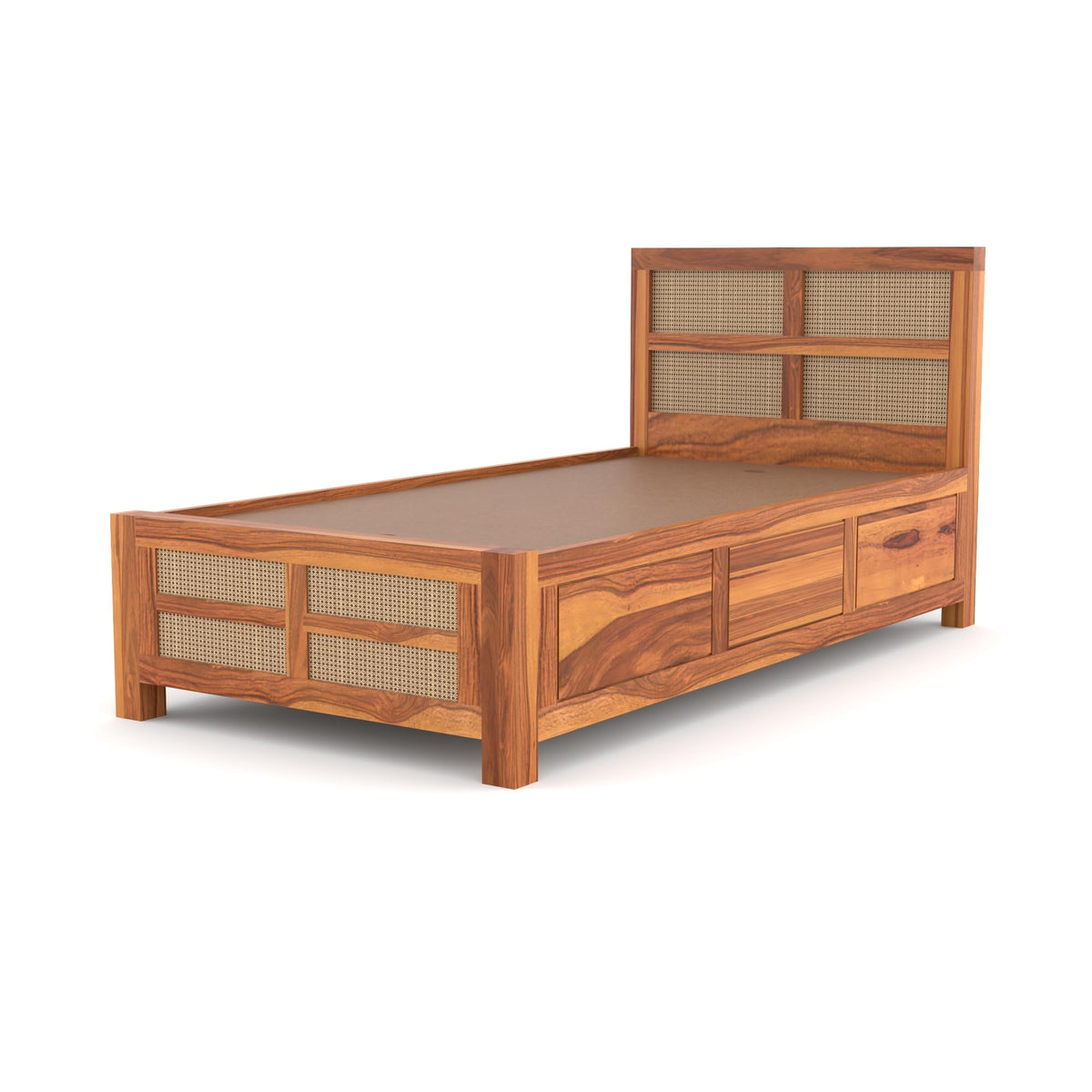 Bhagwati Art Sheesham Single Bed with Box Storage – 8 Jali Rattan Cane – view 6