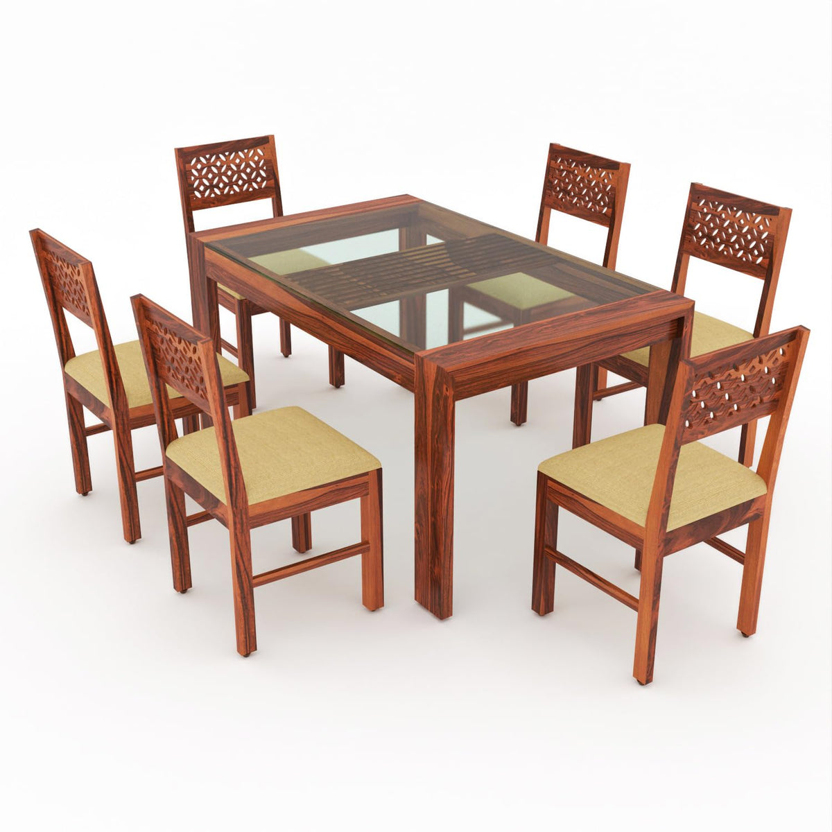 Bhagwati Art Sheesham Wood Dining Set with Urban Glass Top – Classic – view 4