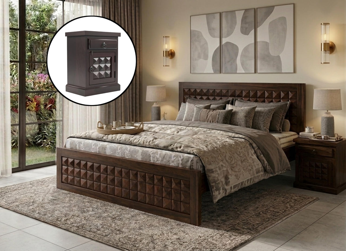Bhagwati Art Sheesham Bed with 2 Bedside Tables, No Storage – Diamond – view 22