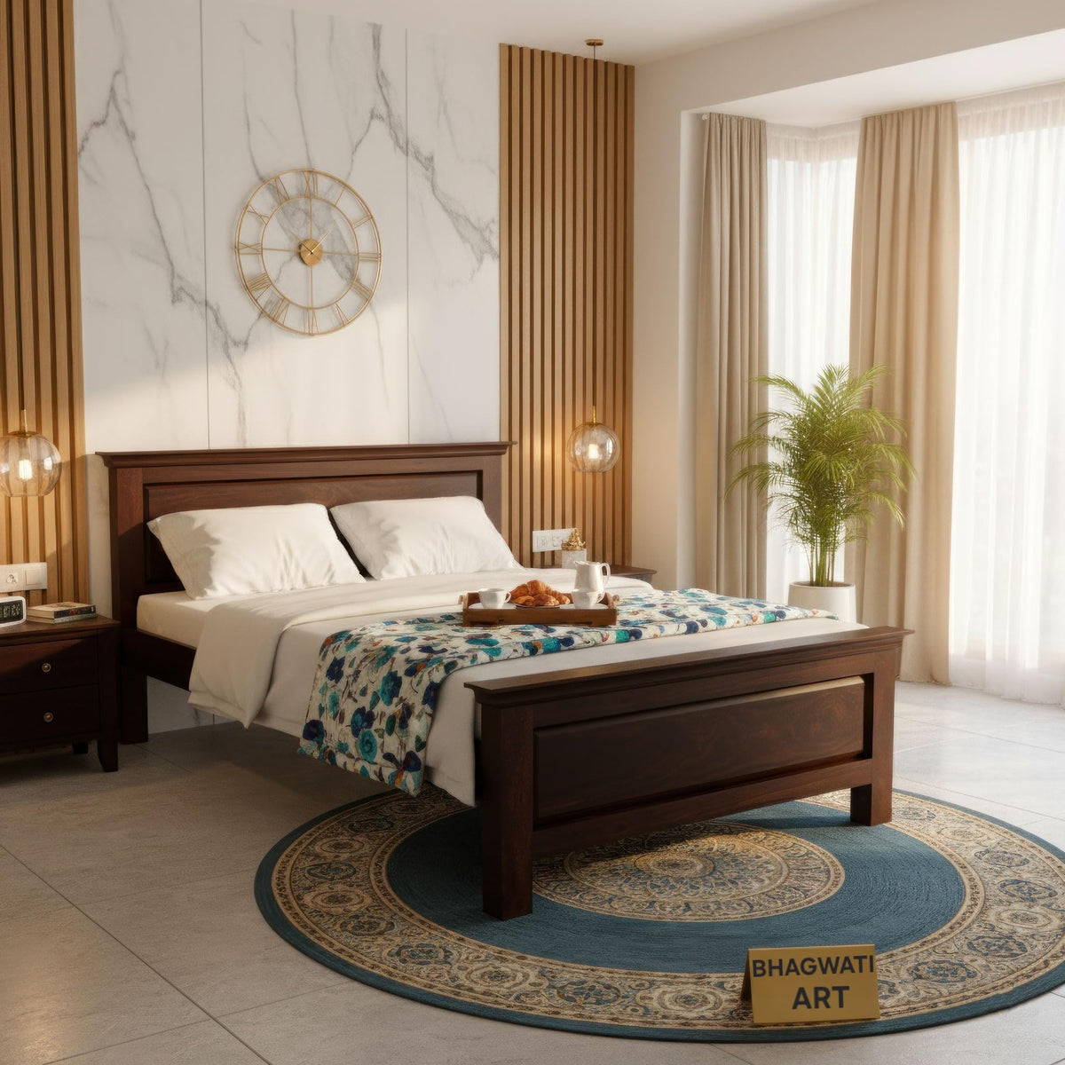 Bhagwati Art Sheesham Wood Single Bed without Storage – 1 Dalla Design in Walnut Finish