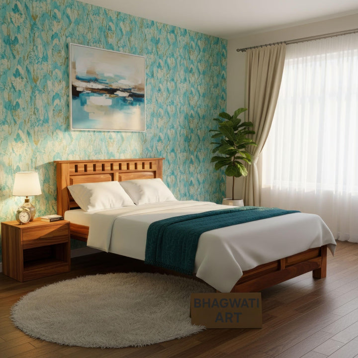 Bhagwati Art Sheesham Wood Single Bed without Storage – Kuber Design in Honey Finish