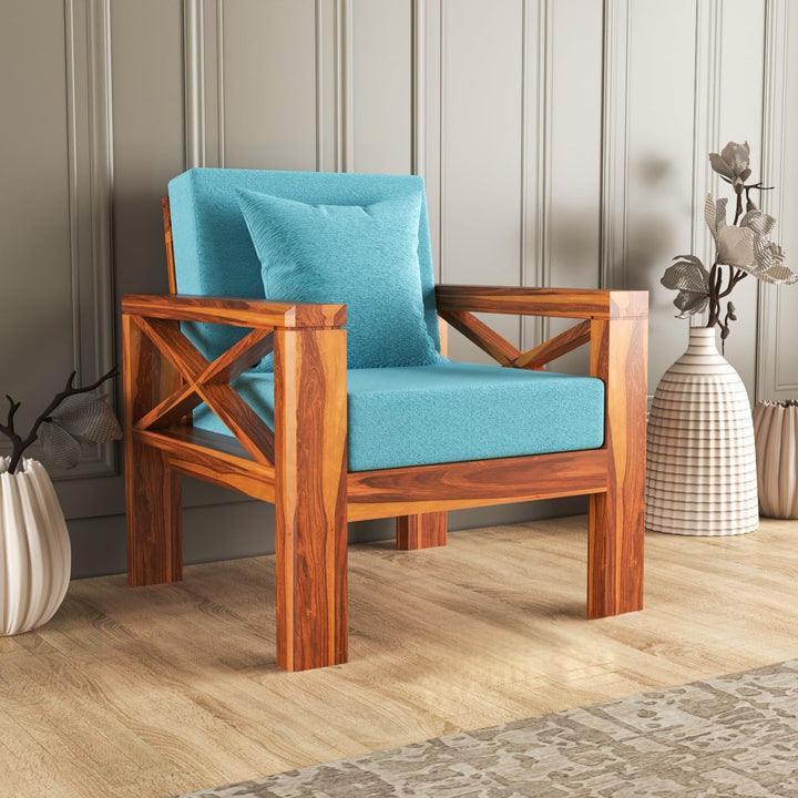 Bhagwati Art Sheesham Wood 1 Seater Sofa with X Design Armrests – view 1