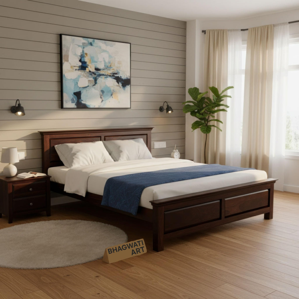 Bhagwati Art Sheesham Wood Bed without Storage – 2 Dalla Design in Walnut Finish